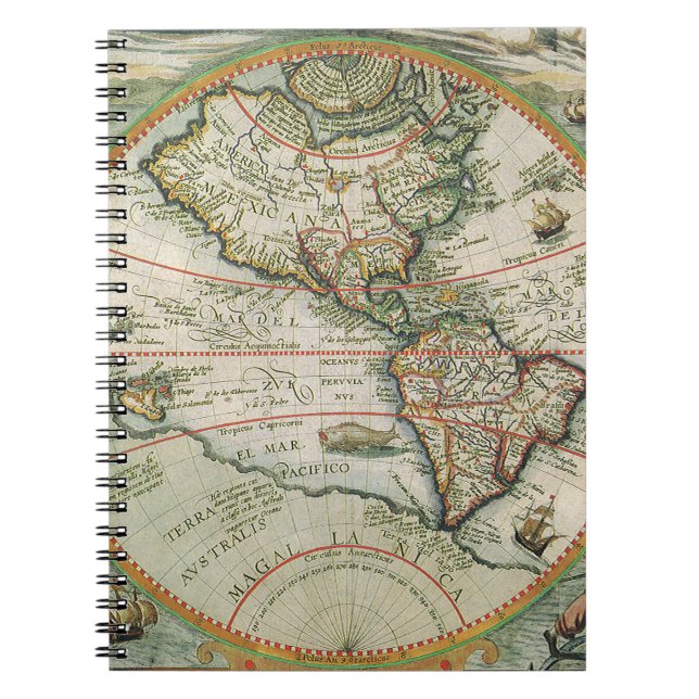 Antique Old World Map the Americas, Theodor de Bry Notebook (Front)