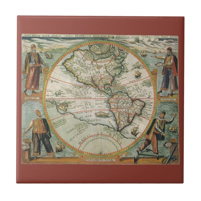 Antique Old World Map the Americas, Theodor de Bry Tile (Front)