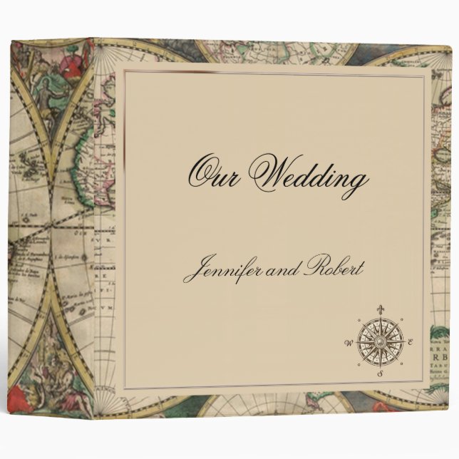 Antique Old World Map Wedding Binder (Front/Spine)