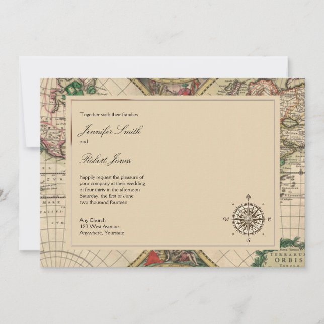 Antique Old World Map Wedding Invitation (Front)