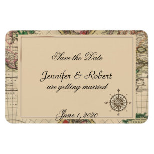 Antique Old World Map Wedding Save the Date Magnet