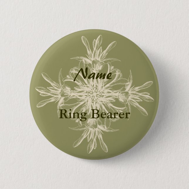 Antique Olive Floral 2 Inch Round Button (Front)