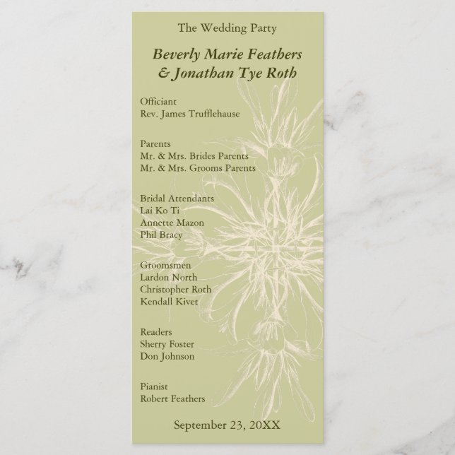 Antique Olive Floral Wedding Program (Front)