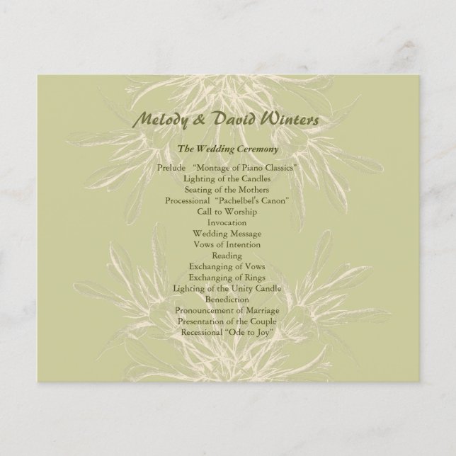 Antique Olive Floral Wedding Programme (Devant)