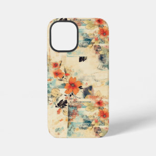 Antique Orange Blue Floral Faded Ephemera iPhone 12 Mini Case