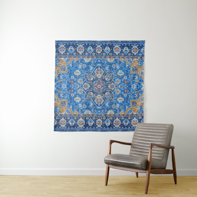Antique Oriental Blue Turkish Persian Carpet Tapestry (In Situ (Horizontal))