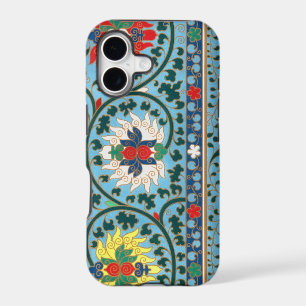 Antique Oriental Chinese Floral on Sky Blue
