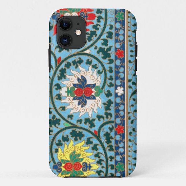 Antique Oriental Chinese Floral on Sky Blue Case-Mate iPhone Case (Back)