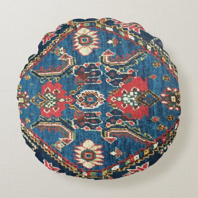 Antique,Oriental Persian, Turkish Carpet, Blue Round Pillow (Front)
