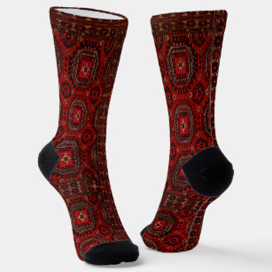 Antique Oriental rug design - grunge red Socks