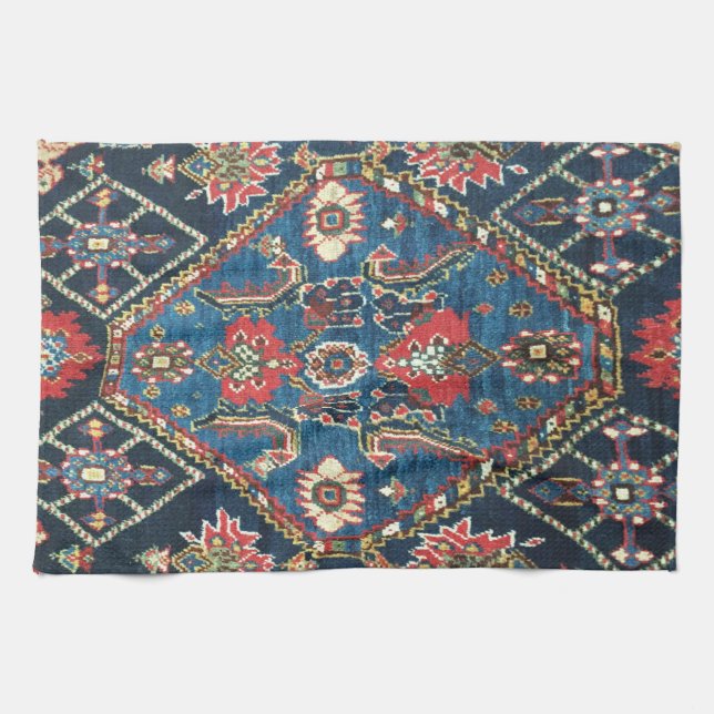Antique Oriental Turkish Persian Blue Texture Kitchen Towel (Horizontal)