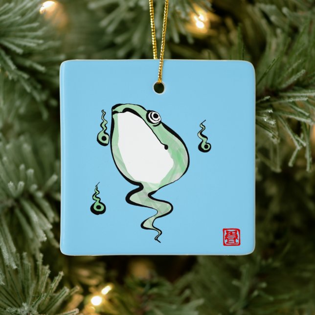 Antique Origin Story Grumpy Frog Japanese Toad Ceramic Ornament (Tree)