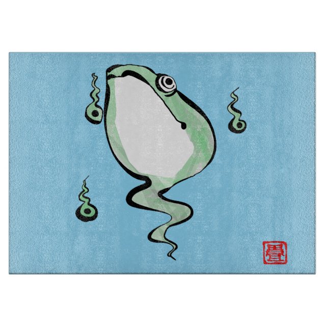 Antique Origin Story Grumpy Frog Japanese Toad Cutting Board (Front)