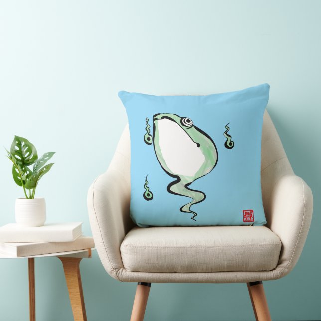 Antique Origin Story Grumpy Frog Japanese Toad Throw Pillow (Chair)