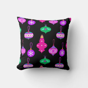Antique Ornament Pattern in Pink, Teal and Black Throw Pillow