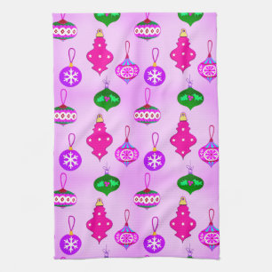 Antique Ornament Pattern in Pink, Teal and Orchid Kitchen Towel