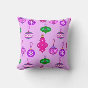 Antique Ornament Pattern in Pink, Teal and Orchid Throw Pillow