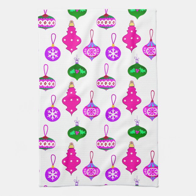 Antique Ornament Pattern in Pink, Violet and Teal Kitchen Towel (Vertical)