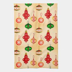 Antique Ornament Pattern in Red, Green and Pink Kitchen Towel
