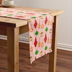 Antique Ornament Pattern in Red, Green and Pink Short Table Runner
