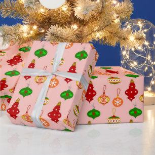 Antique Ornament Pattern in Red, Green and Pink Wrapping Paper