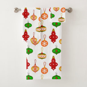 Antique Ornament Pattern in Red, Green and White Bath Towel Set