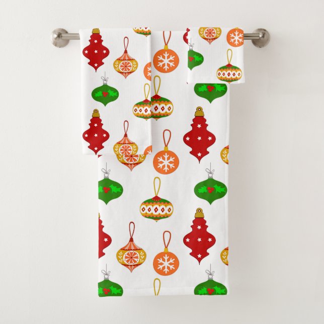 Antique Ornament Pattern in Red, Green and White Bath Towel Set (Insitu)
