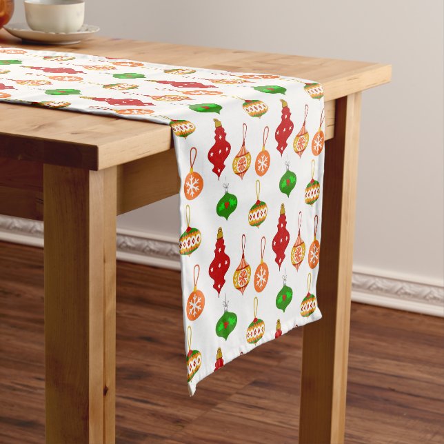 Antique Ornament Pattern in Red, Green and White Short Table Runner (In Situ)