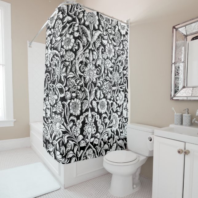 Antique Ornamental Floral white on black (In Situ)