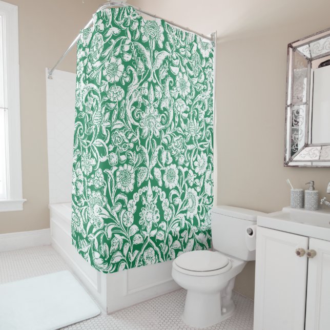 Antique Ornamental Floral white on jewel green (In Situ)