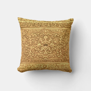 Antique Ornamental Golden Floral Pattern Throw Pillow