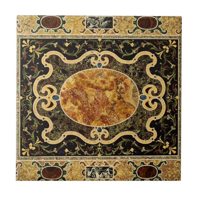Antique Ornamental Italian Gemstone Pattern Tile (Front)