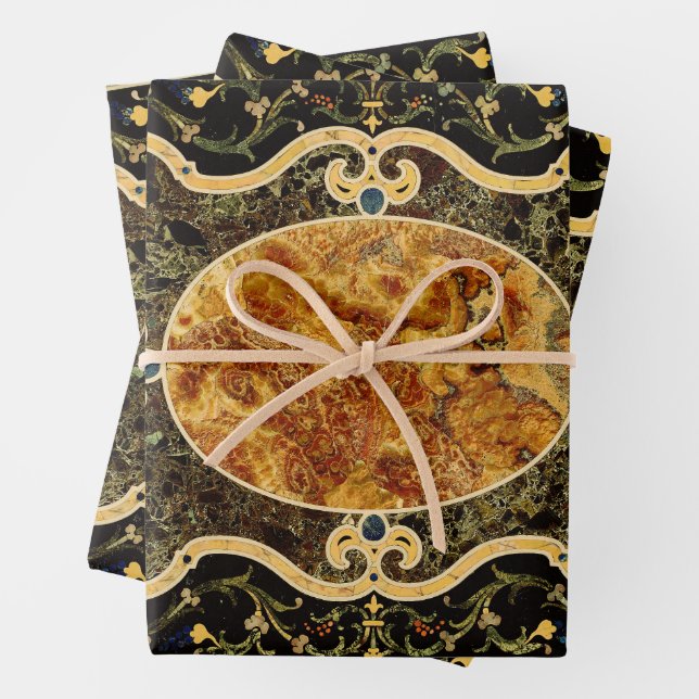 Antique Ornamental Italian Gemstone Pattern Wrapping Paper Sheet (In situ)