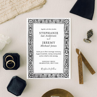 Antique Ornate Black and White Border Invitation