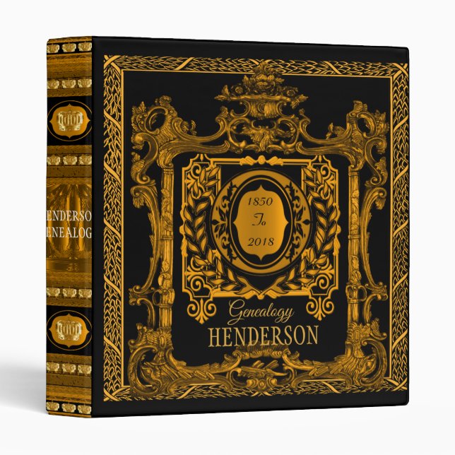 Antique Ornate Black Gold Genealogy Binder (Front/Spine)