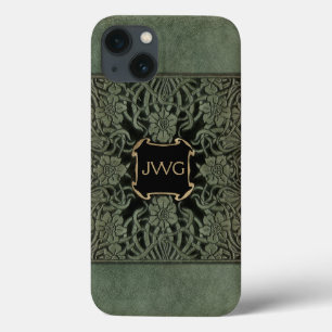 Antique Ornate Leather Monogram Book Cover