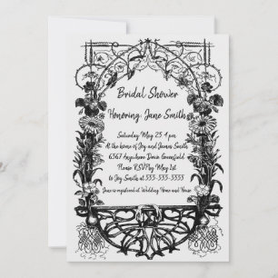 Antique Ornate Rustic Monochrome Floral Invitation