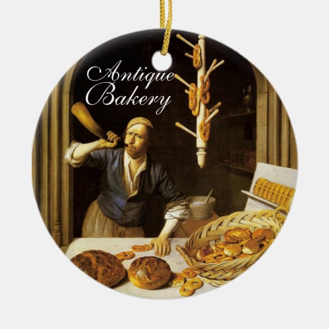 ANTIQUE OVEN  BAKER ,BAKERY BREAD SHOP CERAMIC ORNAMENT (Front)