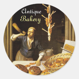 ANTIQUE OVEN  BAKER ,BAKERY BREAD SHOP CLASSIC ROUND STICKER