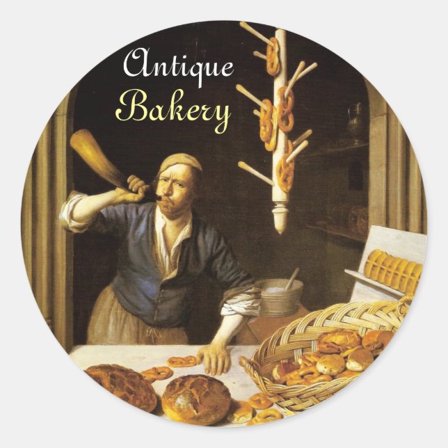 ANTIQUE OVEN  BAKER ,BAKERY BREAD SHOP CLASSIC ROUND STICKER (Front)