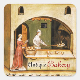 ANTIQUE OVEN  BAKER ,BAKERY BREAD SHOP SQUARE STICKER