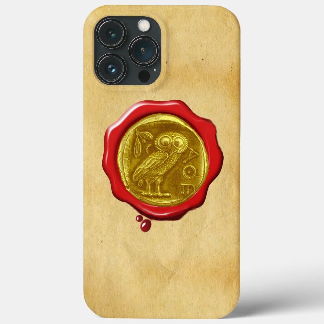 ANTIQUE OWL GOLD YELLOW RED WAX SEAL Parchment Case-Mate iPhone Case (Back)