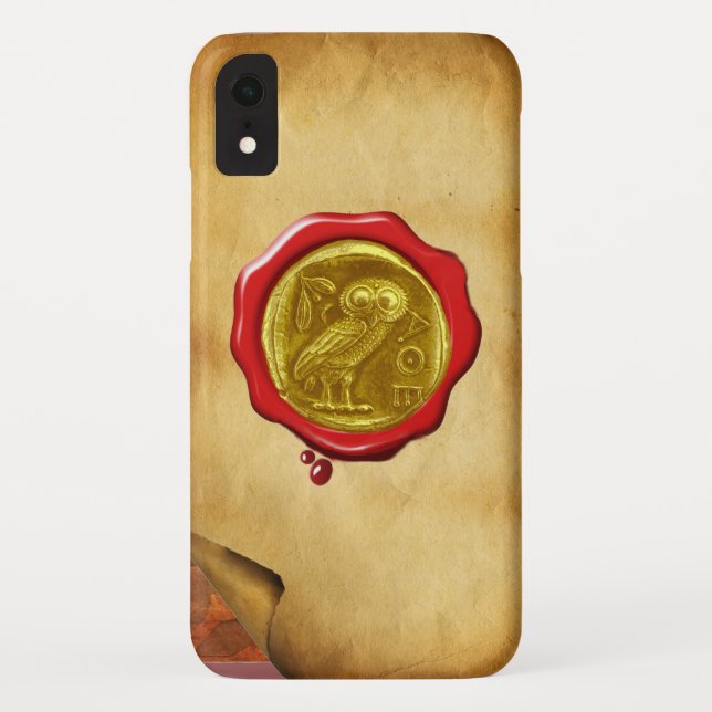 ANTIQUE OWL GOLD YELLOW RED WAX SEAL parchment Case-Mate iPhone Case (Back)