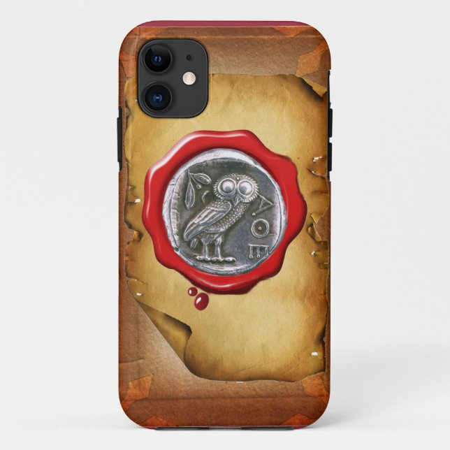 ANTIQUE OWL SILVER RED WAX SEAL parchment Case-Mate iPhone Case (Back)