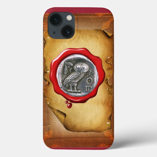 ANTIQUE OWL SILVER RED WAX SEAL parchment Case-Mate iPhone Case (Back)