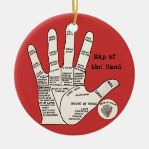 Antique Palm Reader Hand Diagram: Palmistry Ceramic Ornament