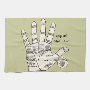 Antique Palm Reader Hand Diagram: Palmistry Kitchen Towel