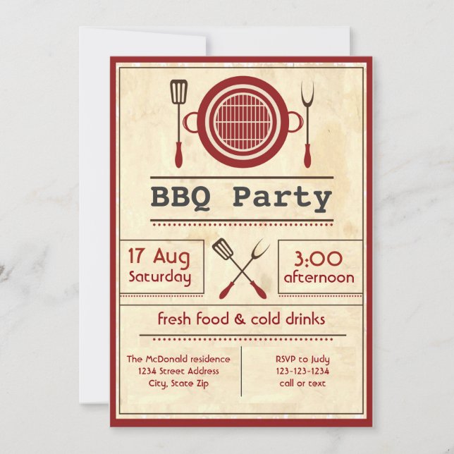 Antique Paper BBQ Party - Invitation (Front)