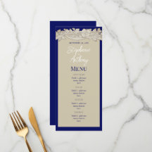 Antique Paper Blue Tan Floral Foliage Wedding Menu
