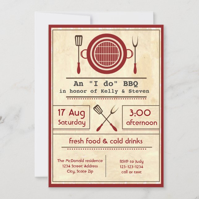 Antique Paper "I do" BBQ Party - Invitation (Front)